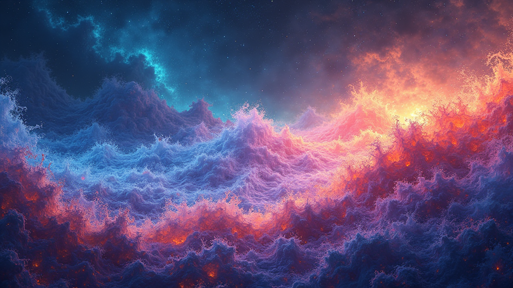 Abstract depiction of flowing colorful energy waves, representing sound waves and meditative states.